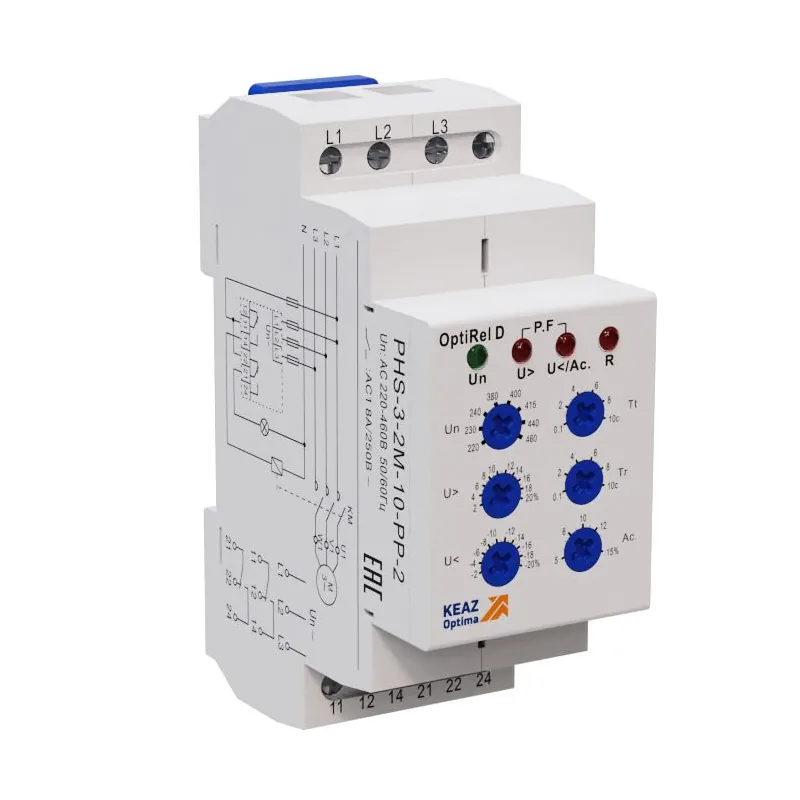 Реле контроля фаз КЭАЗ OptiRel D PHS-3-2M-10-PN-2 универсальное 3Ф+N 2СО