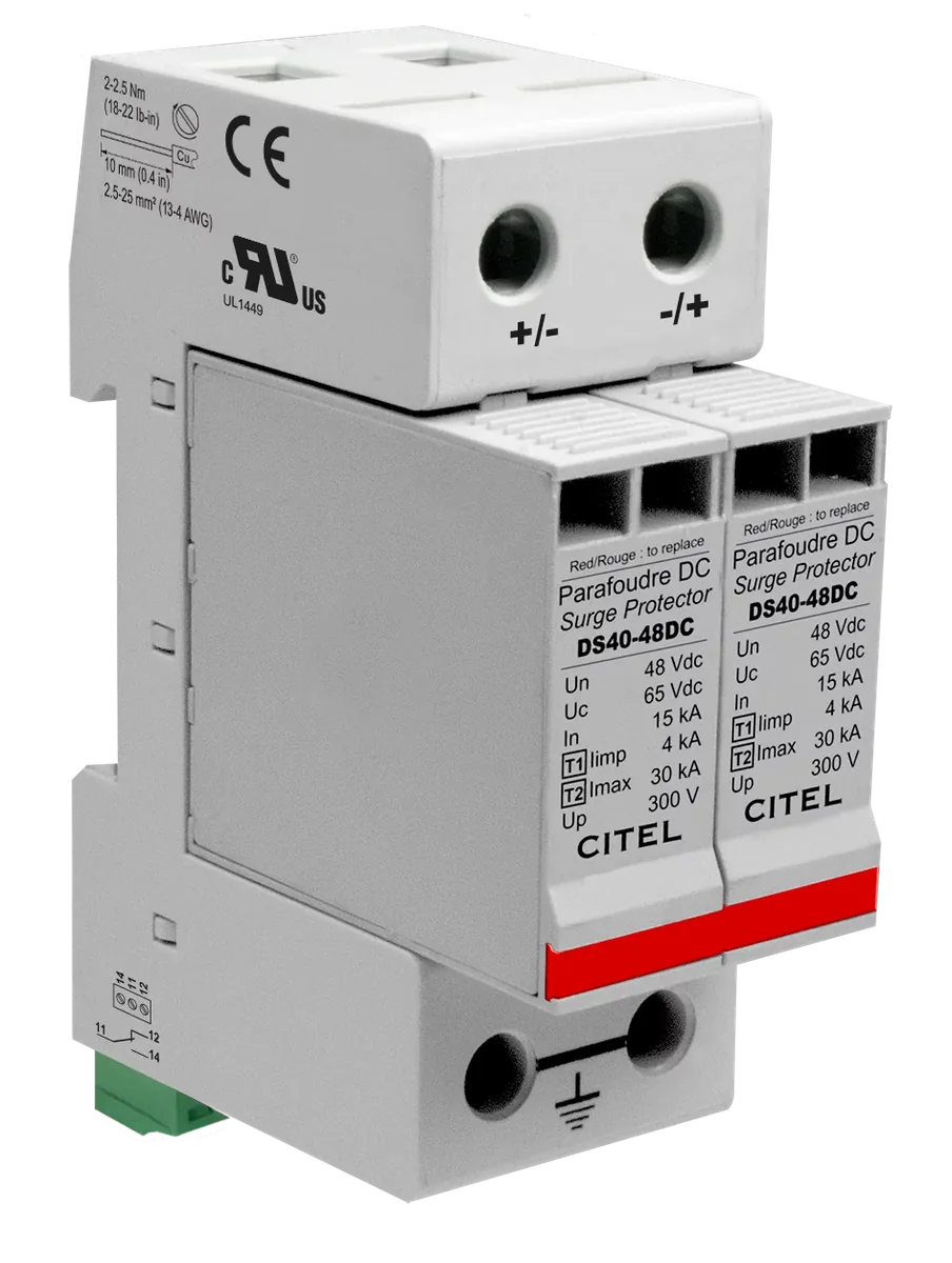 Устройство защиты от импульсных перенапряжений Citel DS42S-48DC (462121), 2-полюсный, защита сети 48В постоянного тока