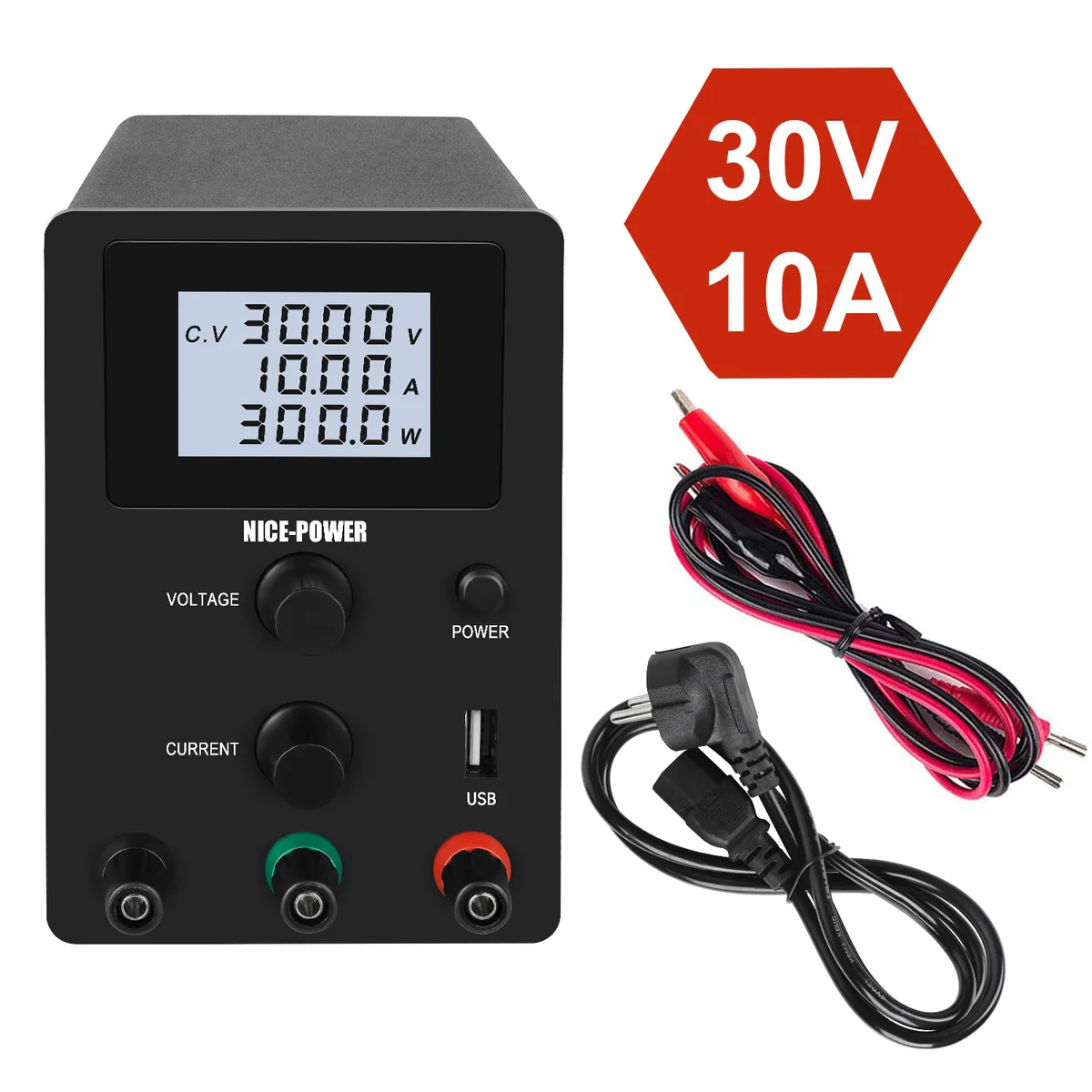 Лабораторный источник питания постоянного тока Kuaiqu R-SPS3010 с 4-разрядным дисплеем, 30V / 10А, цвет черный