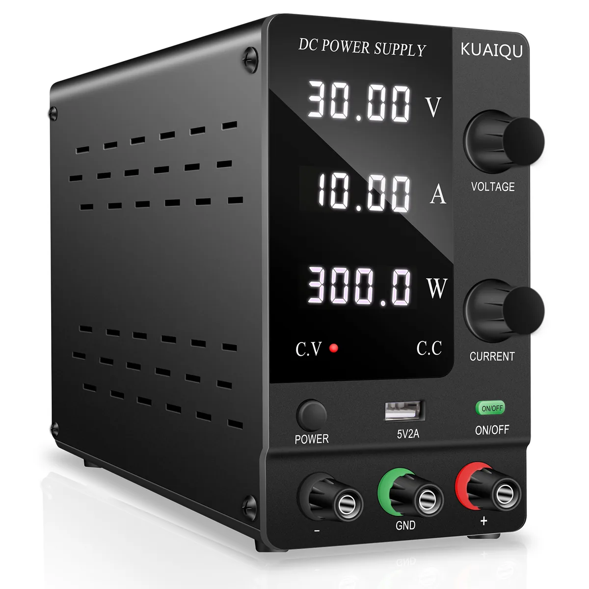 Лабораторный источник питания постоянного тока высокой мощности Kuaiqu SPPS-C3010 с 4-значный светодиодный цифровым дисплеем, 30В / 10А, цвет черный