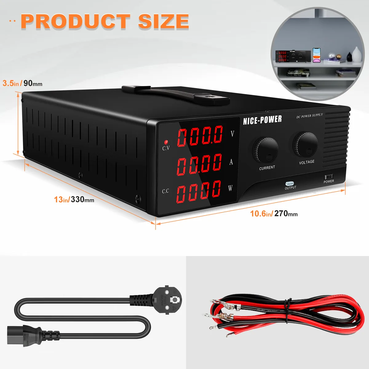 Регулируемый источник питания Kuaiqu R-SPS15010-232 с 4-значный светодиодный цифровым дисплеем, 150В / 10А, цвет черный