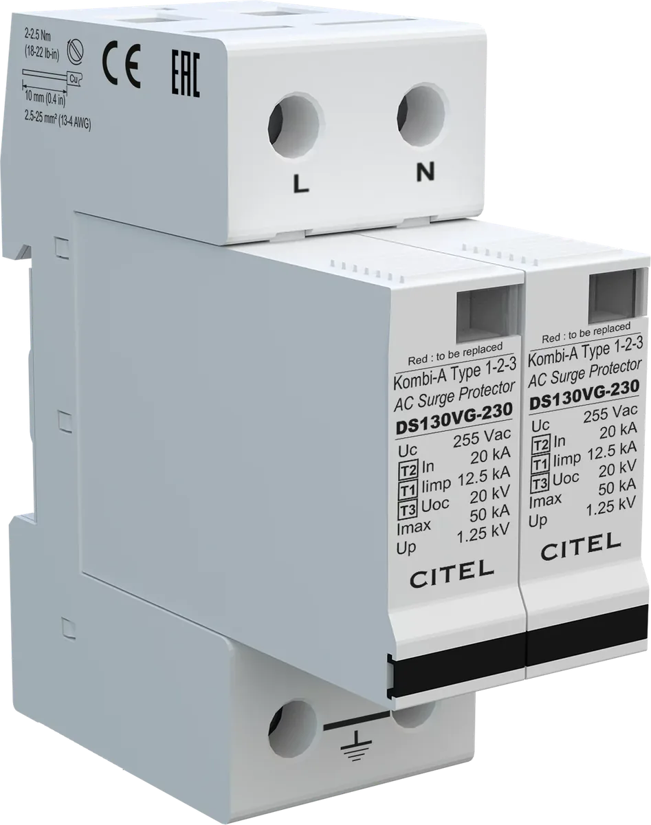 Устройство защиты от импульсных перенапряжений Citel DS132VG-230 (571562), тип 1+2+3