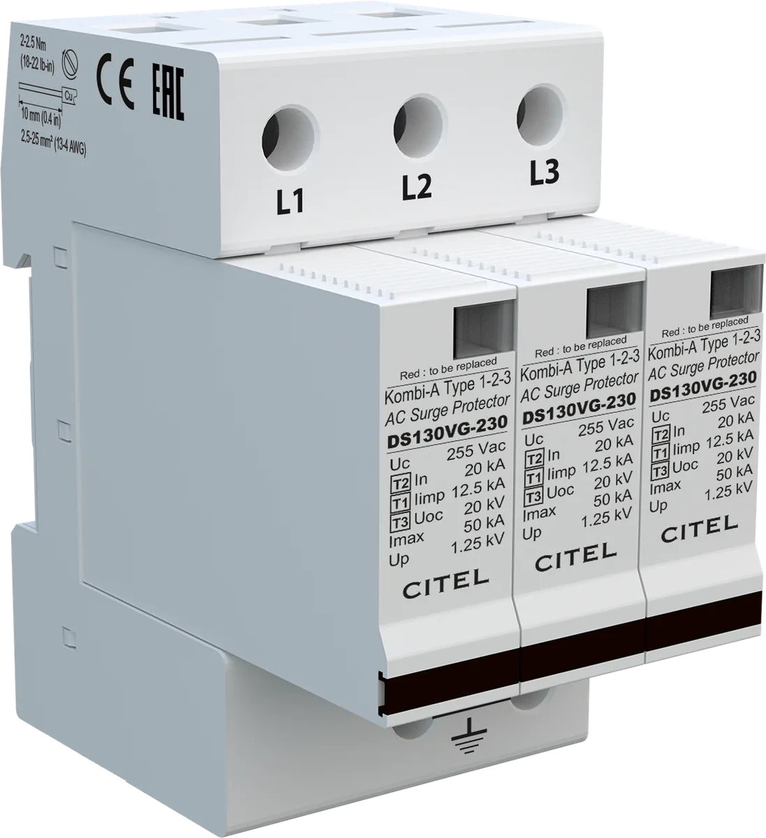 Устройство защиты от импульсных перенапряжений Citel DS133VG-230 (571563), тип 1+2+3
