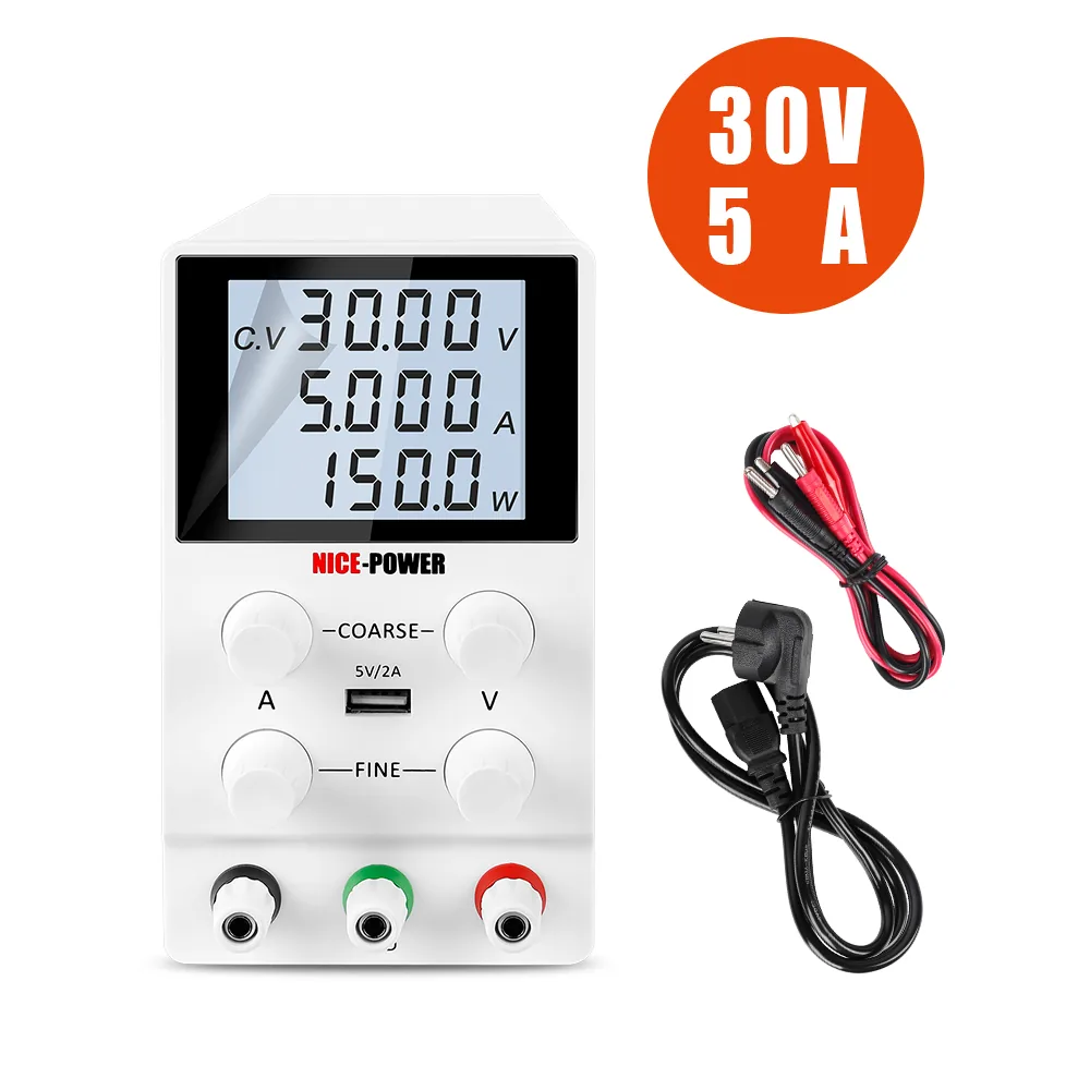 Лабораторный источник питания постоянного тока Kuaiqu SPS305D с 4-разрядным цифровым ЖК-дисплеем, 30В / 5А, цвет белый