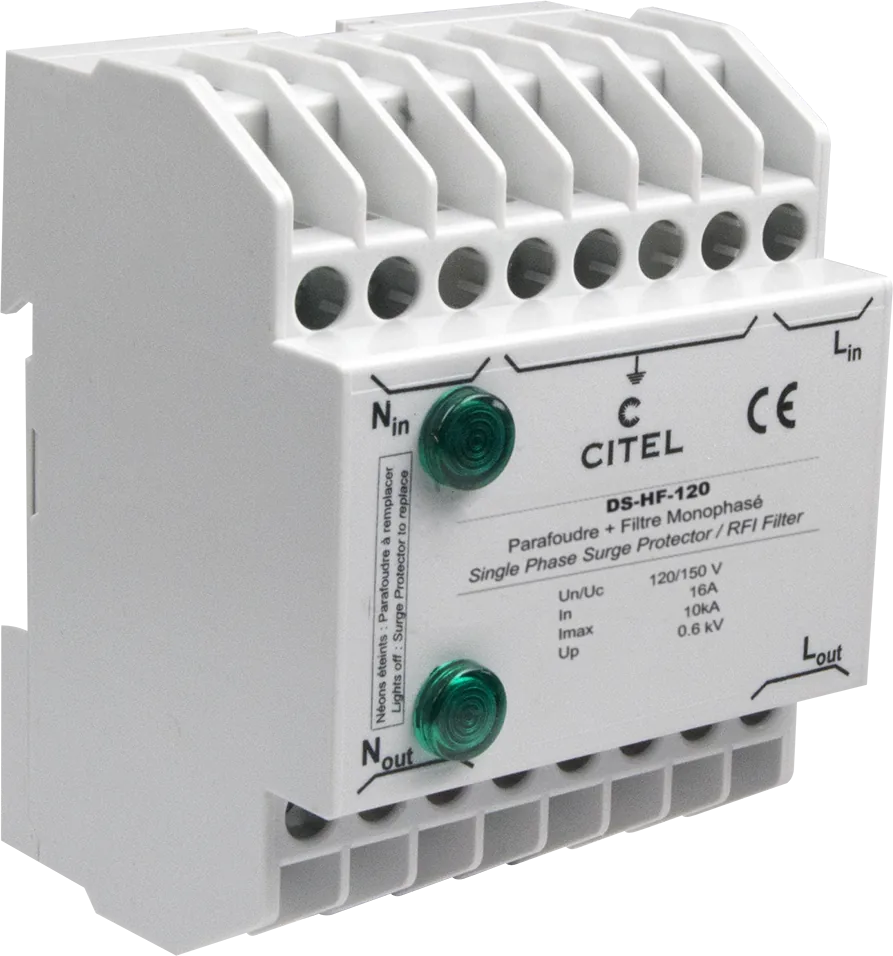 Устройство защиты от импульсных перенапряжений Citel DS-HF-120 (77948) со встроенным фильтром, тип 2+3