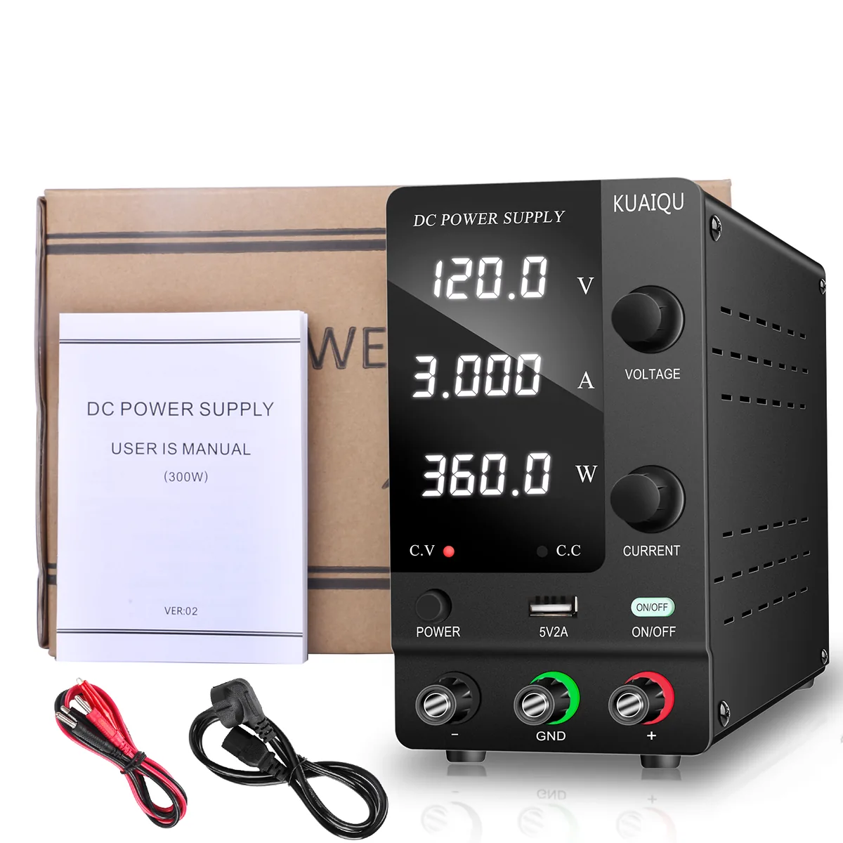 Лабораторный источник питания постоянного тока высокой мощности Kuaiqu SPPS-C1203 с 4-значный светодиодный цифровым дисплеем, 120В / 3А, цвет черный