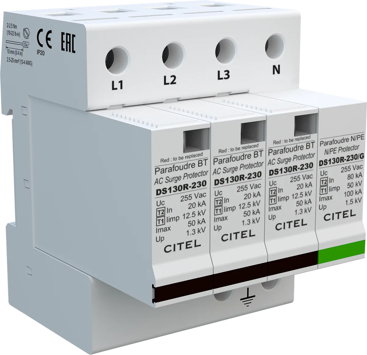 Устройство защиты от импульсных перенапряжений Citel DS134R-230/G (571524), тип 1+2